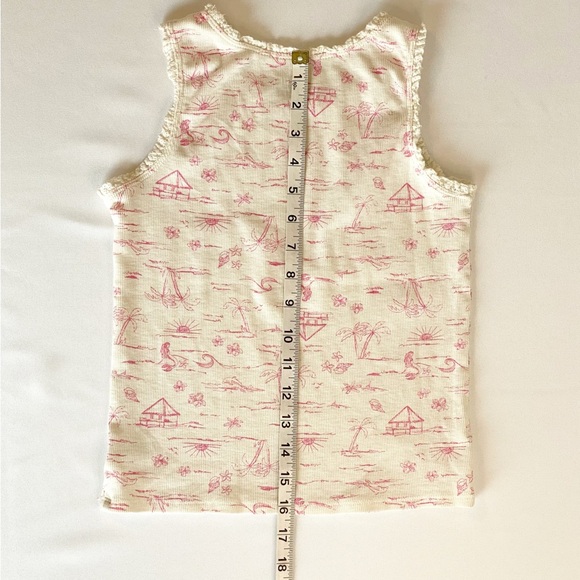 Kids True Craft Cream Tropical Tank Top w/ Pink Print & Ruffle Trim Size 8 - Picture 8 of 9